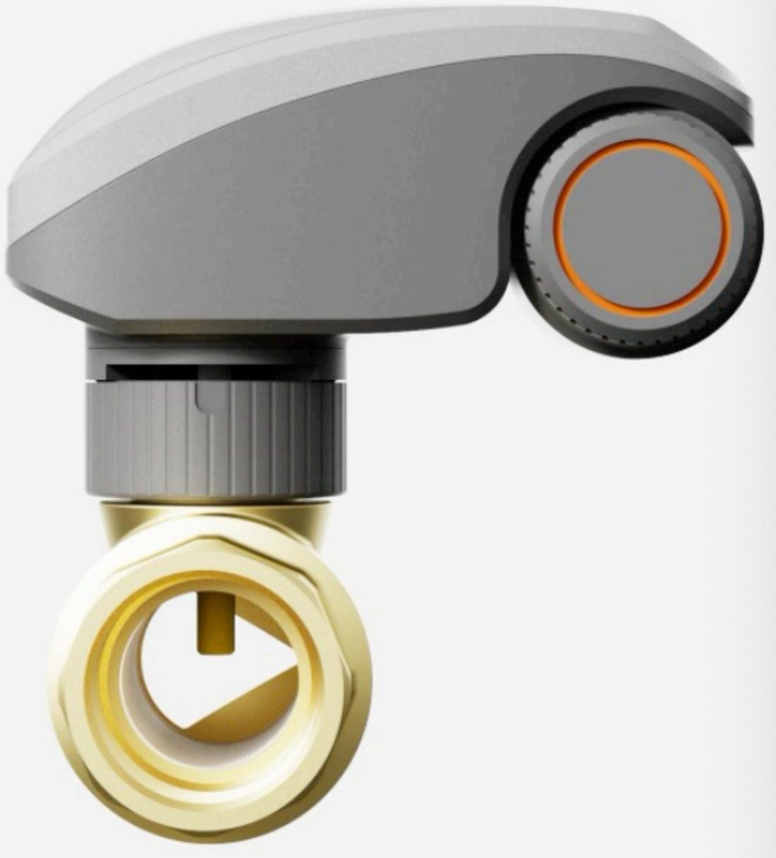 Side view: the 90-degree valve body and brass pipe fitting.